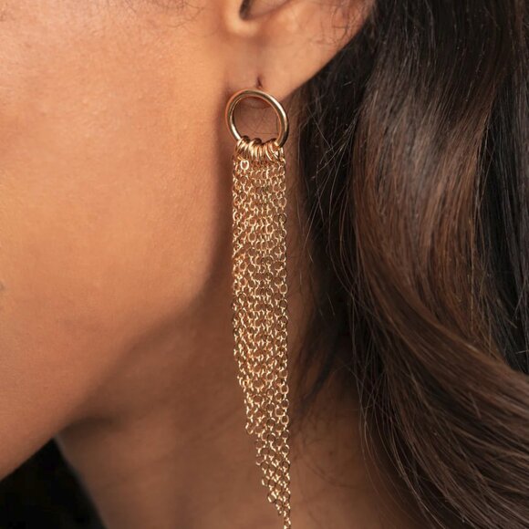 Paparazzi Jewelry Accessories - Divinely Dipping - Gold Earrings - Vintage - Picture 3 of 4